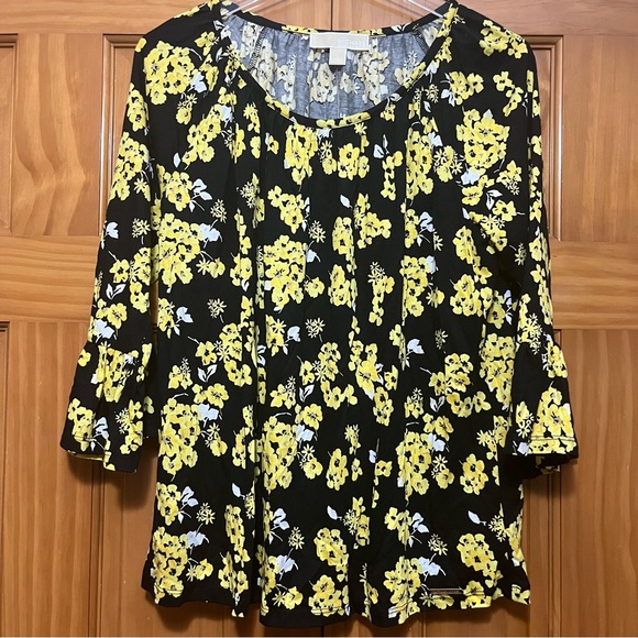 Michael Michael Kors Black/Yellow Bell Sleeve Top Size Large NWT - Picture 5 of 13